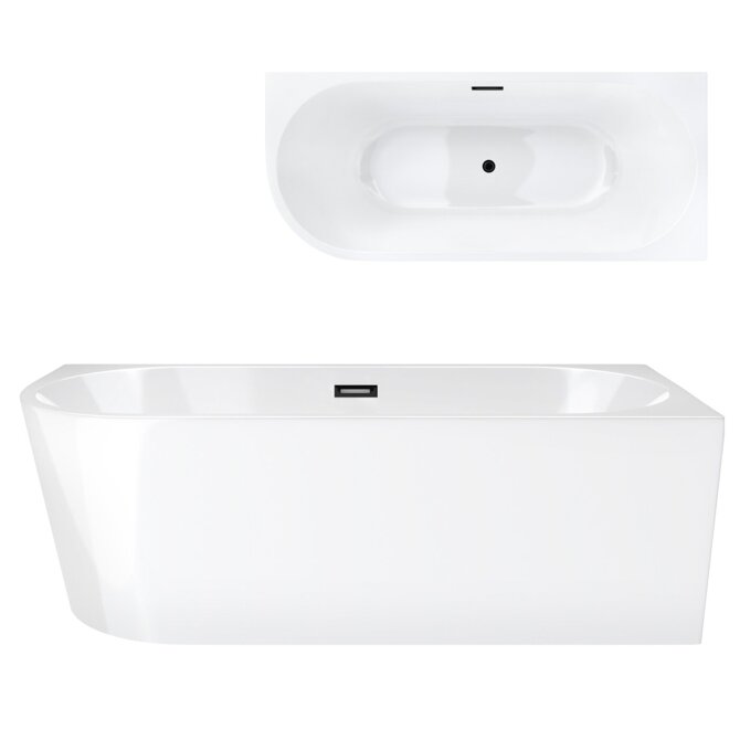 Freestanding corner bathtub Corsan INTERO 160 x 74 Mounted on the right side Black click-clack plug