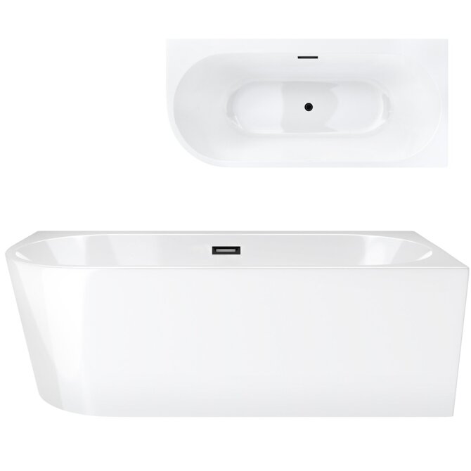 Freestanding corner bathtub Corsan INTERO 170 x 80 with a wide edge Mounted on the right side Black click-clack plug